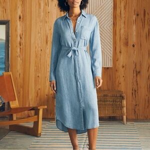 Faherty Light Blue Denim Shirt Dress